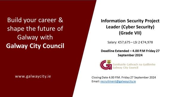 Closing Deadline Extended - Staff Vacancy - Information Security Project Leader (Cyber Security) (Grade VII)