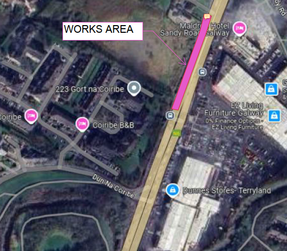 A map showing the area of works on the Headford Road, October and November 2024