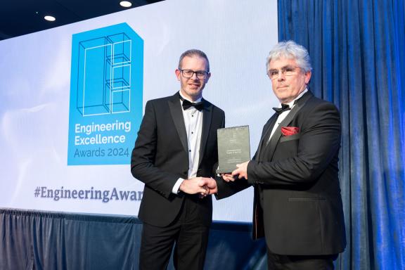 1.	Senior Engineer Colm Ó Ríordáin, pictured collecting the Civil Engineering Project of the Year award at the Engineering Excellence Awards.