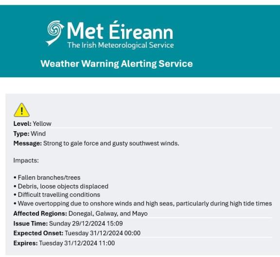 Met Éireann wind warning snapshot