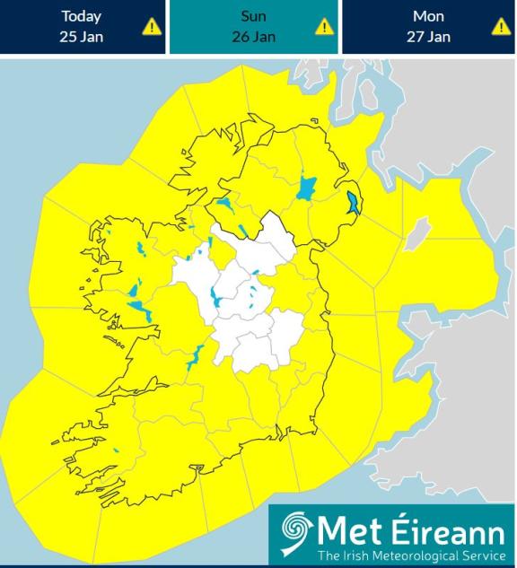 irelnd with yellow counties