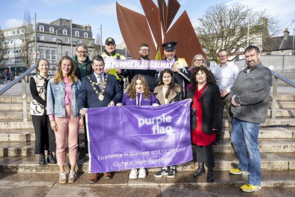 GCC employees, gardaí and stakeholders standing with purple flag