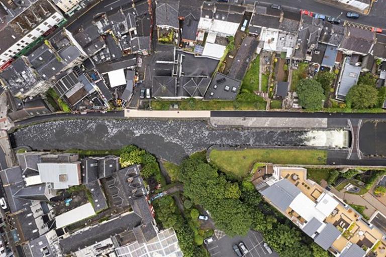 An aerial view of the Eglinton Canal Active Travel Scheme