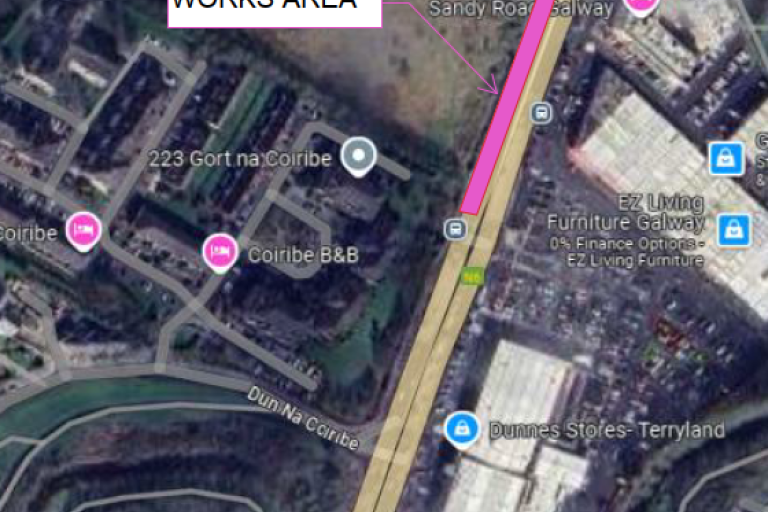 A map showing the area of works on the Headford Road, October and November 2024