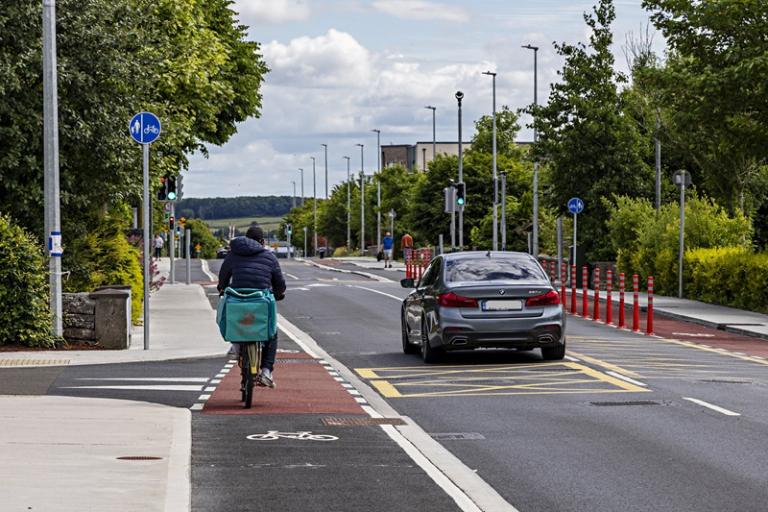 A cyclist on the Doughiska Road South Cycle Network Scheme