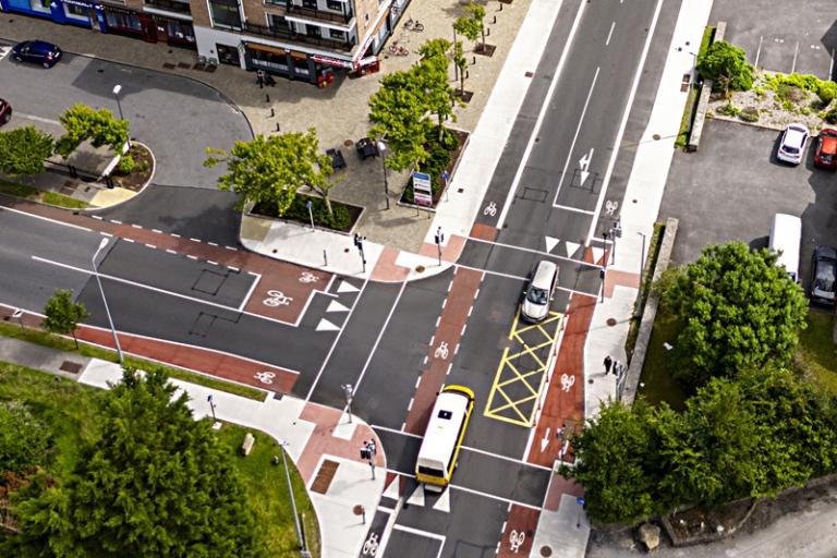 An aerial view of the Doughiska Road South Cycle Network Scheme