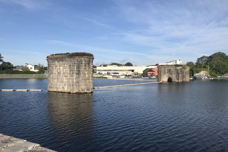 A view of the abutments of the former Clifden Railway Bridge