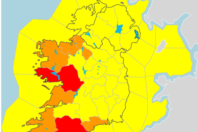 Map of Ireland with Galway coloured orange