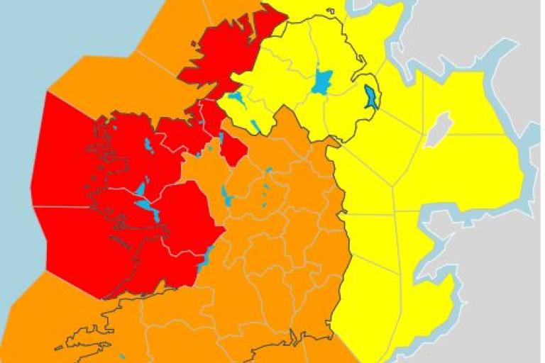 Map of Ireland with Galway shaded red