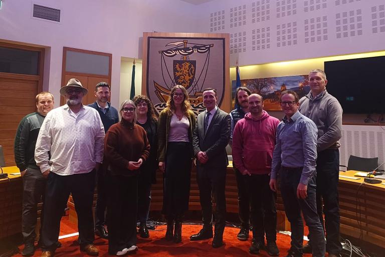 Galways Westend Reps with Staff from Galway City Council standing in the Council Chamber