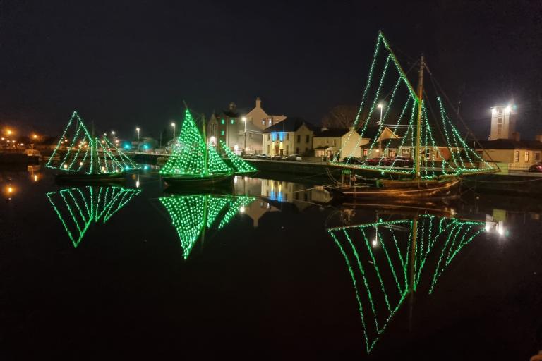 Boats lit green