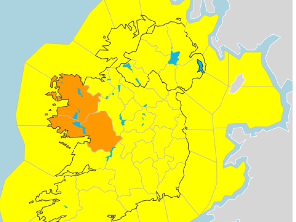 Ireland with Co Galway shown in Orange