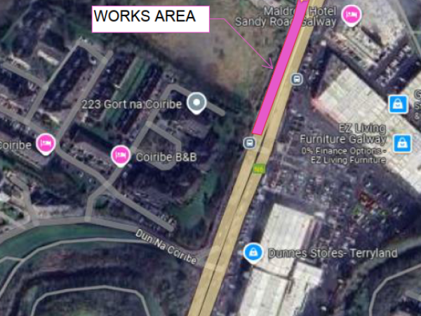 A map showing the area of works on the Headford Road, October and November 2024