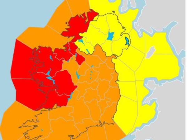 Map of Ireland with Galway shaded red